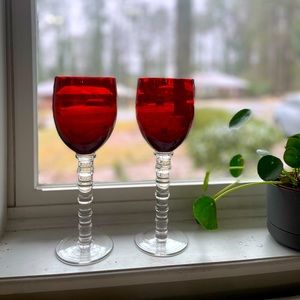 Pair of ruby red goblets